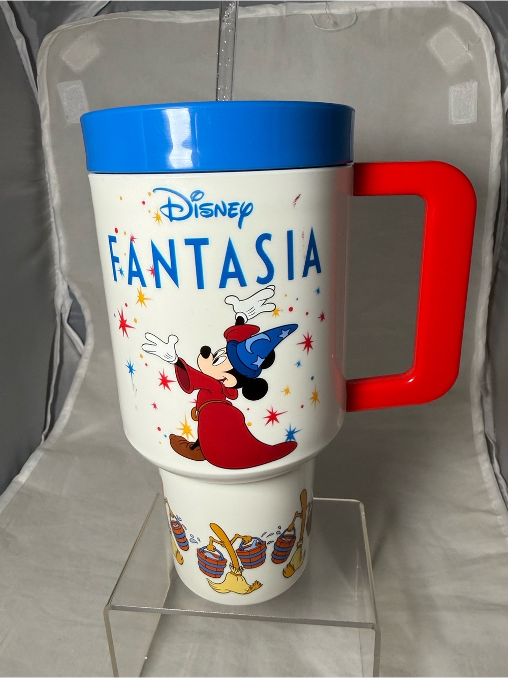 Disney Parks Fantasia Sorcerer Mickey Tumbler Cup Magic Brooms Glitter Straw NEW